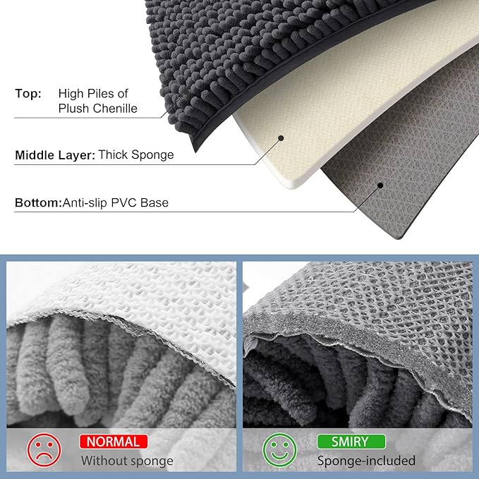 Smiry Luxury Chenille Toilet Rugs U-Shaped 24x20, Soft Absorbent Non-Slip Contour Bathroom Rugs for Toilet, Machine Washable Contoured Bath Mats, Charcoal Grey