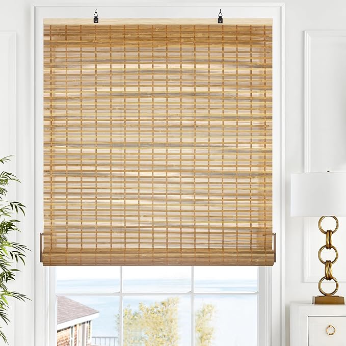 LazBlinds Cordless Bamboo Blinds, Roll Up Shades