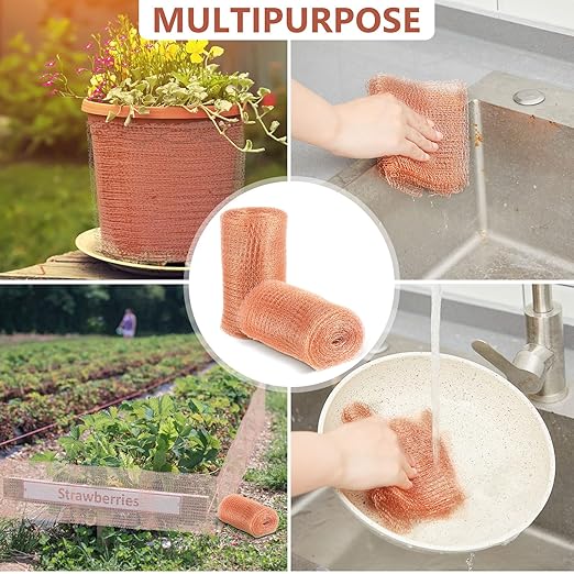 Gisafai 16' x 33 ft Copper Mesh Rodent Control Copper Wool for Slugs Rustproof DIY Hole Filler Pure Wire Mesh for Bat Snail Bird Pest Rodent Control Gap Blocker Fill Fabric Hole Gardening(1 Roll)