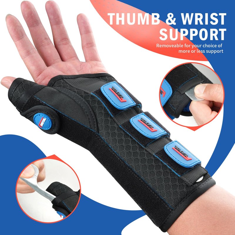 FEATOL Carpal Tunnel Wrist Brace Night Support, Thumb Spica Splint Left Hand for De Quervains Tenosynovitis, Tendonitis, Thumb Brace for Women Men, Black Blue, Large/XLarge