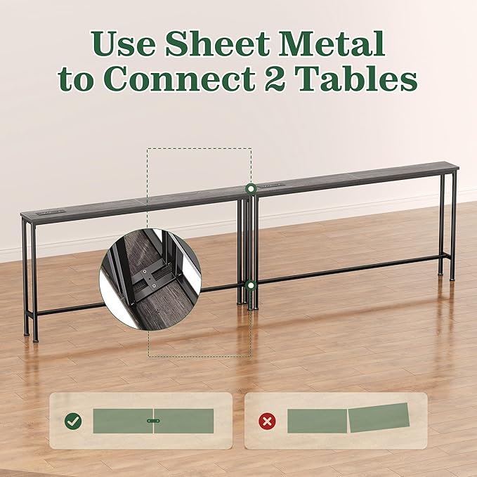 SUPERJARE 110.2 Inch Sofa Table with Power Outlets and USB-C Ports, 5.9 Inch Narrow Console Tables, Entryway Hallway Couch Tables with Storage, Behind Sofa, Small Spaces, Living Room, Charcoal Gray