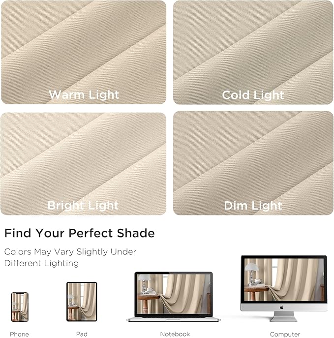 CUCRAF Light Beige Blackout Curtains 72 inch Length 2 Panels Set, Rod Pocket