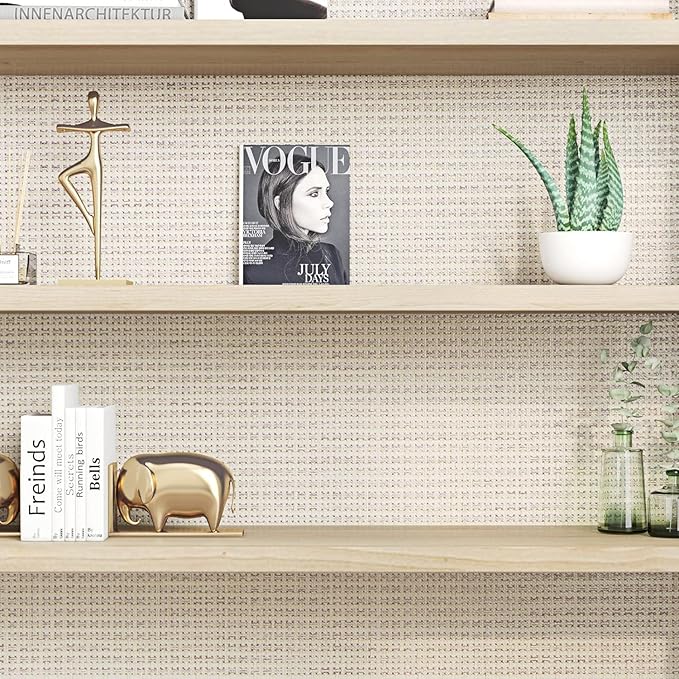 FunStick 16"x240" Thick Beige Wallpaper Peel and Stick Modern Grasscloth