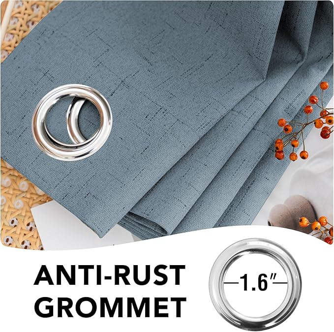 H.VERSAILTEX Linen Blackout Curtains 54 Inches Long 100% Blackout Thermal Insulated Textured Linen Look Curtain Draperies Anti-Rust Grommet, Energy Saving with White Liner, 2 Panels, Stone Blue