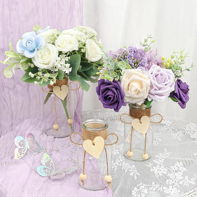 Vintage Glass Vases for Flowers, Set of 3 Mason Jar Vase Table Centerpieces for Farmhouse Room Decor, Wedding, Bridal Shower Bud Vase Set (Small)
