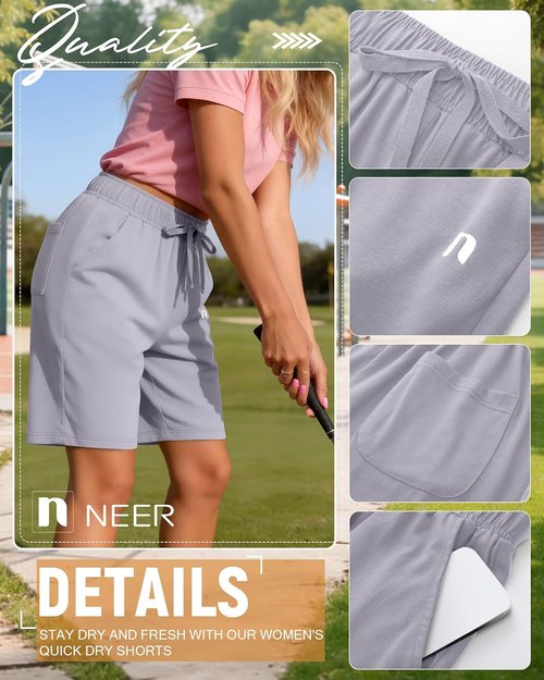 Neer 3 Pack Women's Quick Dry Shorts Women Drawstring High Waisted Bermuda Athletic Shorts with Pockets