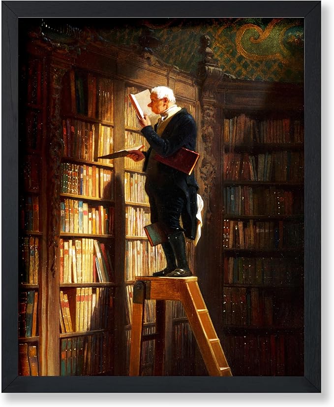 Poster Master Vintage The Bookworm Print - Retro Reading Book Print - Book Lover Art - Library Painting Wall Design - Librarian Art - Great Living Room or Office Decor - 16x20 UNFRAMED Wall Art