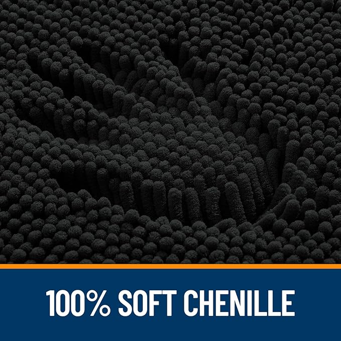OLANLY Bathroom Rugs 40x24, Extra Soft Absorbent Chenille Bath Rugs, Rubber Backing Quick Dry, Machine Washable Bath Mats for Bathroom Floor, Tub and Shower, Home Decor Accessories, Black