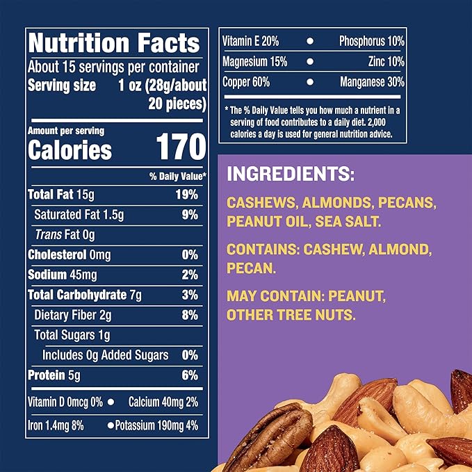 PLANTERS Select Cashews, Almonds & Pecans, 15.25 oz Resealable Container - Salted Nuts - Kosher