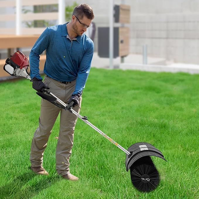 Lawn Sweeper, 31CC 1000W 4-Stroke Gas Hand Held Sweeper Artificial Grass Gasoline Brush Broom Gas Powered Sweeper Broom with 20.4In Sweeping Width, Sweeping Tool for Driveway Lawn