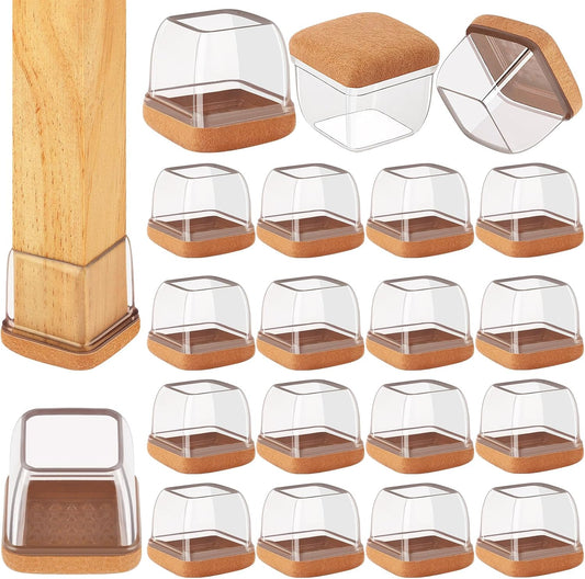16 Pcs Chair Leg Floor Protectors Square, Silicone Chair Leg Protectors for Hardwood Floors, Chair Leg Caps Covers Protect Wooden Floors from Scratching, Thick, Won't Tear (Fit: 1-1/10" - 1-3/10")