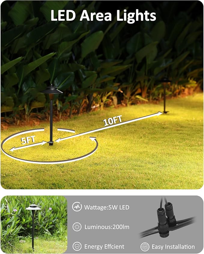 Pathway Lights Low Voltage, 5W 2200K/2700K/3000K/4000K/5000K 20 Inch Black, 12V LED Wired Low Voltage Landscape Lighting for Outdoor Yard Garden Walkway Driveway Pathway Path, ETL, Pack of 6