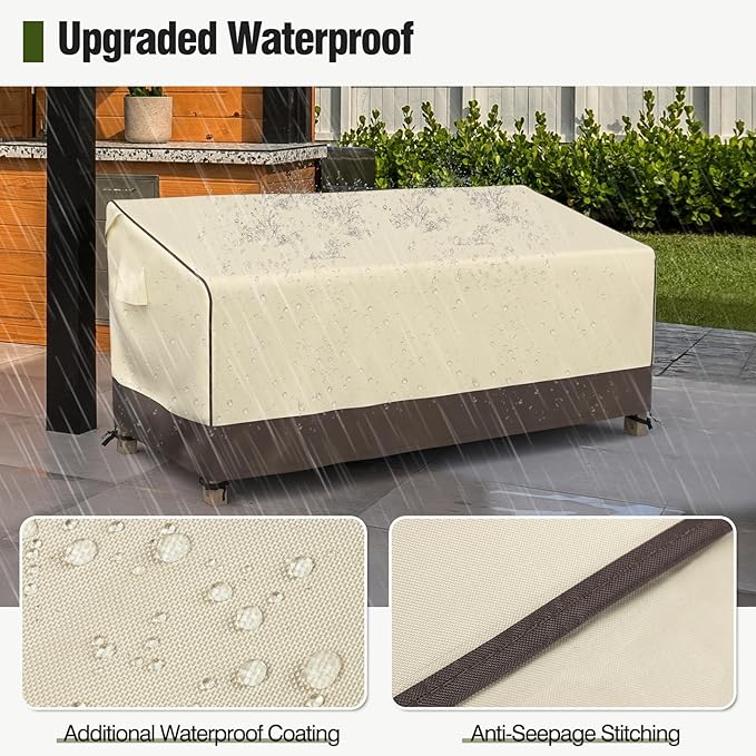 MR. COVER 3-Seater Outdoor Couch Cover Waterproof, 80 Inch Patio Furniture Covers Waterproof with All Weather Protection, Heavy Duty Outdoor Sofa Covers with Air Vent and Handles, Brown & Khaki