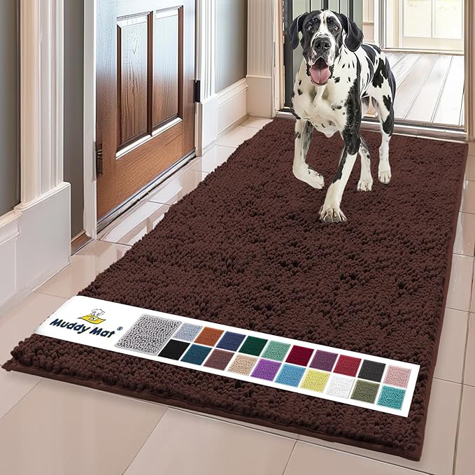 Muddy Mat® | Super Water Absorbent Door Mat Indoor, Microfiber Quick Dry Chenille Entryway Rug, Slip Resistant Front Door Mat, Indoor Mats for Entryway, Machine Washable Pet Rug, Brown 59"x24"