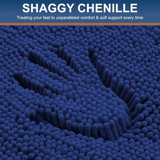 Smiry Luxury Chenille Bathroom Rugs 34x21, Extra Soft and Absorbent Shaggy Bath Mat, Machine Washable, Non-Slip Plush Carpet Runner for Tub, Shower, and Floor, Home Decor Accessories, Royal Blue
