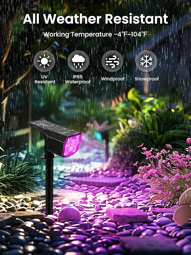 AUDERWIN Solar Spot Lights Outdoor, 9 Lighting Modes RGB, Solar Lights Outdoor Waterproof IP65, 63 LED Landscape Spotlights for Holiday Decorations