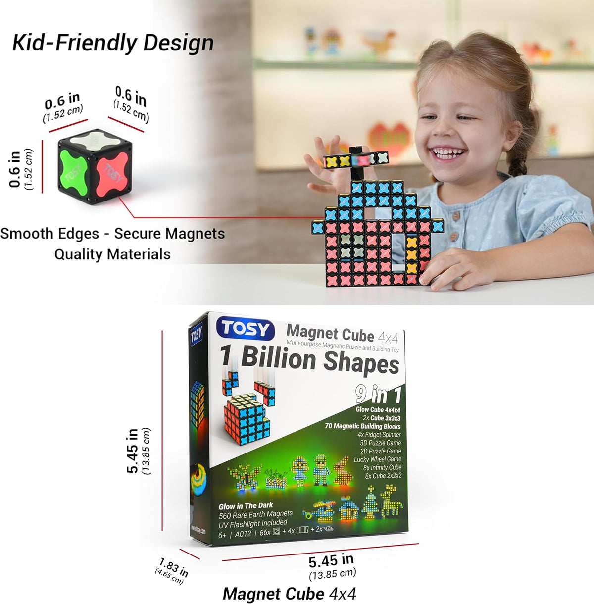 TOSY Magnet Cube 4x4 - 70 Blocks with 560 Magnets | Creative Building & Fidget Toy for Kids