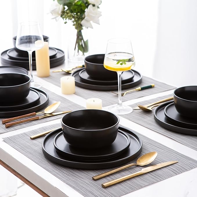 AmorArc Stoneware Dinnerware Sets for 4,Reactive Ceramic Plates and Bowls Set,Highly Chip and Crack Resistant | Dishwasher & Microwave Safe | Round Dishes Set Service for 4 (12pc)