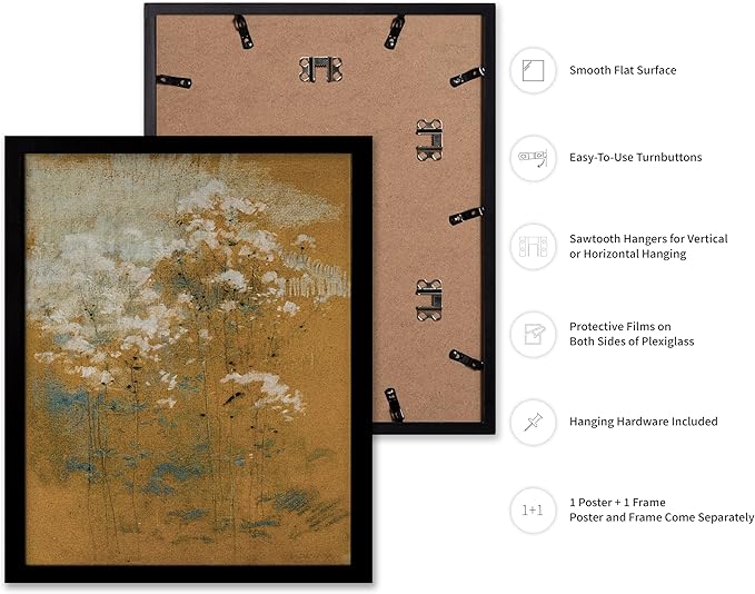 Poster Master Vintage Wild Flowers Poster - Retro Tonal Botanical Painting Print - Abstract Art - Floral Art - Farmhouse Art - Aesthetic Flower Shop or Living Room Wall Decor, 16x20 Black Framed