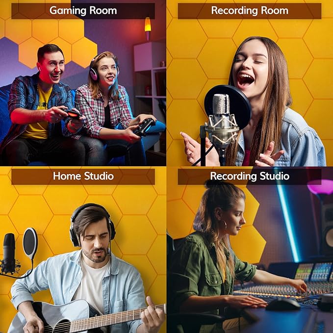 12 Pack Hexagon Acoustic Panels, TONOR 12"x 10"x 04" High Density Sound Proof