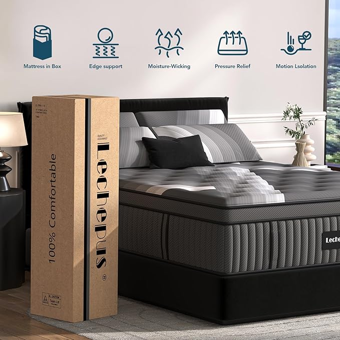 Queen Mattress - Lechepus 14" Plush Memory Foam Hybrid Mattress in Box with Individual Pocket Spring for Pressure Relief & Motion Isolation, Premier Comfort Sleep, Fiberglass Free & 180 Night Trail
