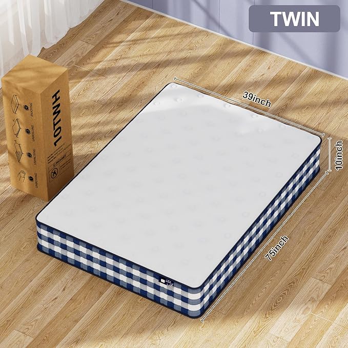 Twin Mattress 10 Inch,Memory Foam Mattress with Pocket Spring, Soft & Comfortable Medium Plush, Motion Isolation, Pressure Relief, CertiPUR-US Certified (75"*39"*10")