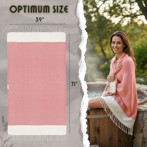 Bazaar Anatolia Turkish Beach Towel - 100% Cotton, Quick Dry, Sand-Free, Large 71x39, Herringbone Red