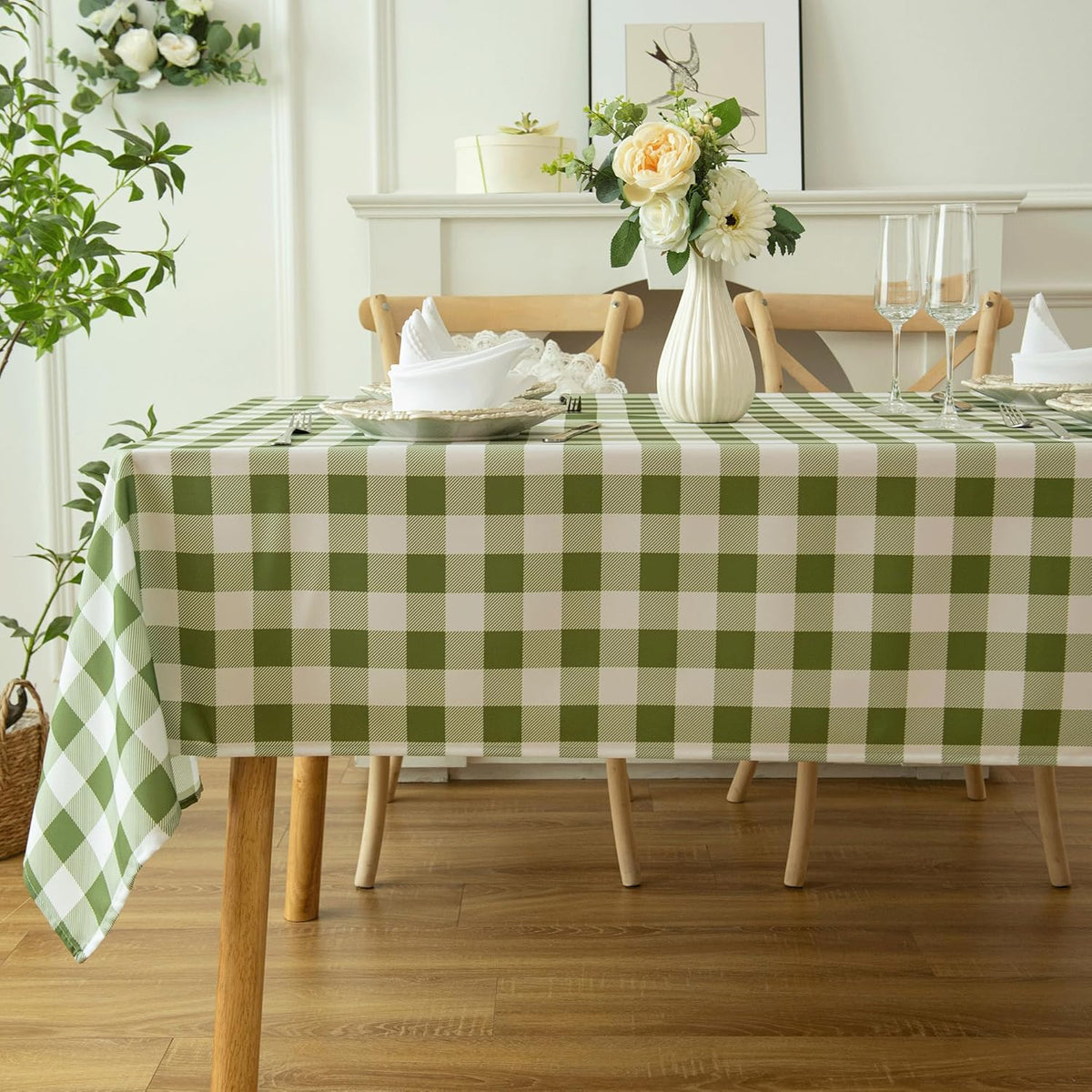 Waterproof Plaid Tablecloth Fabric - Square 58x58 Inch Classic Gingham Checker Table Cloth for Indoor/Outdoor Use - Buffalo Table Cover for Picnics, BBQs, and Parties