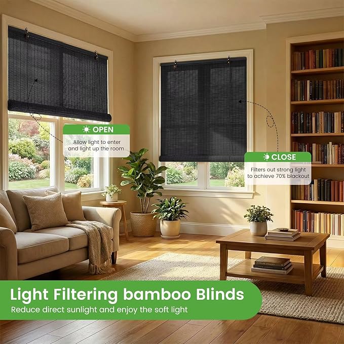 Bamboo Blinds, Custom Sizes Roller Shades