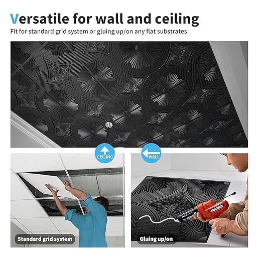 Art3d Drop Ceiling Tiles 24x24 in Black, 3D Wainscoting Panels Glue Up 2x2