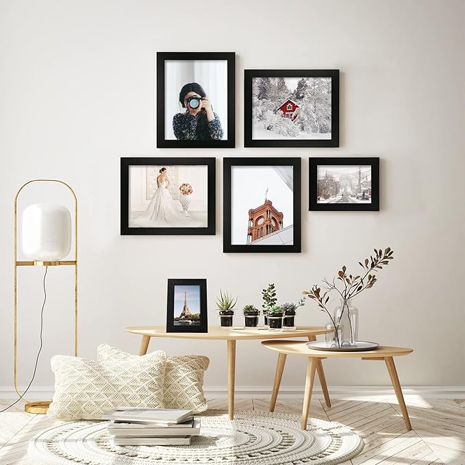 8x10 Picture Frame Set of 4, Black Frame with High Definition Glass, 8 x 10 Photo Frames for Tabletop Display and Wall Mounting