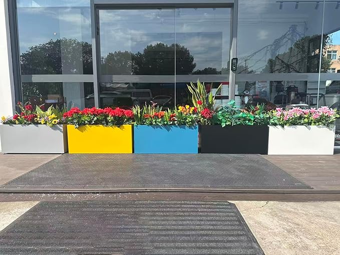 40" L x 16" W x 18" H Metal Large Rectangular Planter - Long Planter Box for Outdoor Patio/Porch Planter Boxes Outdoor Modern Design for Plants, Flowers, Garden,Spliced Flower Pot (White)