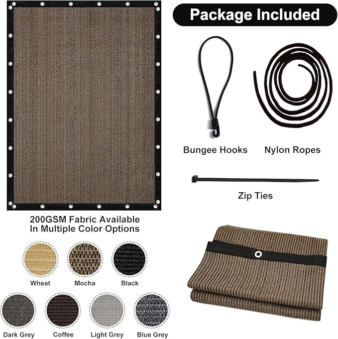 Artpuch 90% Sun Shade Cloth, 8 x 20 FT Pergola Shade Cover Canopy with Grommets, Sun Screen Fabric Tarp for Patio, Outdoor, Garden, Backyard, Mocha