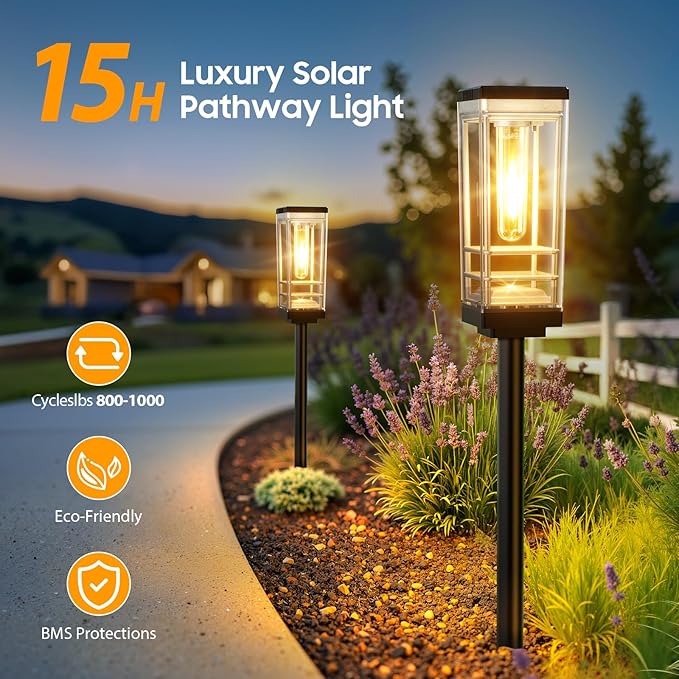 Ahaorigin 6 Pack Solar Lights Outdoor, Up to 15 Hrs Brighter Solar Pathway Lights, Luxury Taller Solar Outdoor Light Waterproof for Path Garden Yard Landscape Walkway Driveway, Warm White