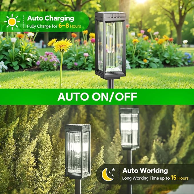 ELECLINK Solar Pathway Lights Outdoor, 4 Pack Upgraded Solar Lights Outdoor Waterproof, Bright Up to 15 Hrs Auto On/Off Garden Light for Yard Patio Lawn Path Walkway Driveway Outside Decor(Cool White)