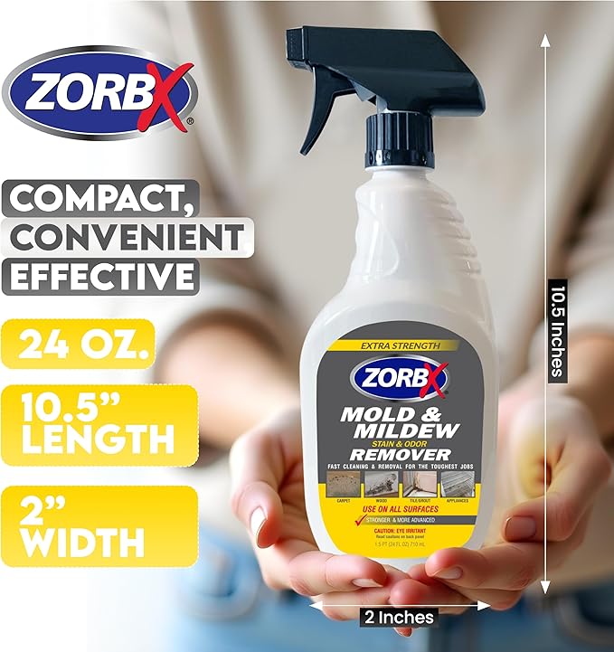 ZORBX Extra Strength Remover & Cleaner Spray 24 FL Oz ?€? Scrub Free Formula - Bleach Free Stain & Smell Eliminator for Shower, Bathroom, Ceiling, Carpet, Cars, Walls & Wood