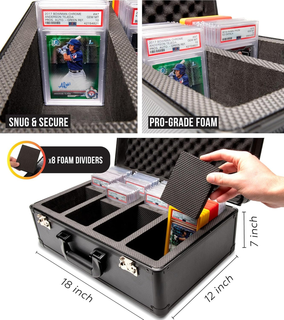 SLAB ARMOR Graded Card Storage Box - 4 Row Case Holds 160+ Slabs | Black with TSA Approved Lock