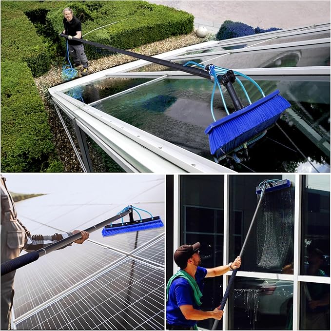35FT Water Fed Pole Kit, Window Solar Panel Cleaning Brush and Pole, Window Washing Equipment Solar Panel Roof Glass Cleaner Tool