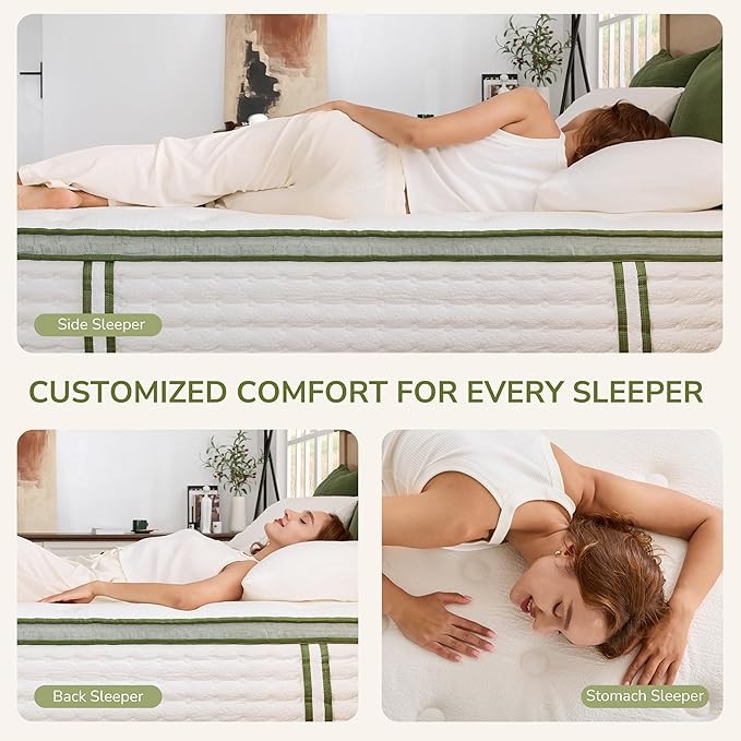 Queen Mattress, 14 Inch Queen Size Hybrid Mattress with Individually Pocket Innerspring for Cooling Motion Isolation & Silent Sleep, Pressure Relief, Edge Support,Medium Firm