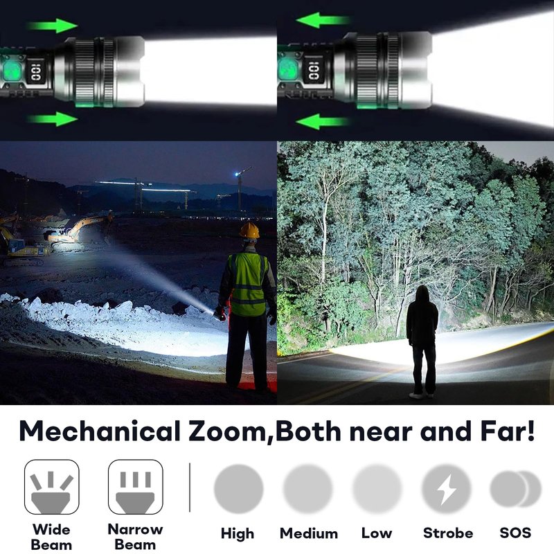 StormBeam Rechargeable Flashlight with Telescoping Zoom – Super Bright LED Torch with Multiple Lighting Modes, Waterproof, Long Battery Life for Outdoor, Camping, Emergency