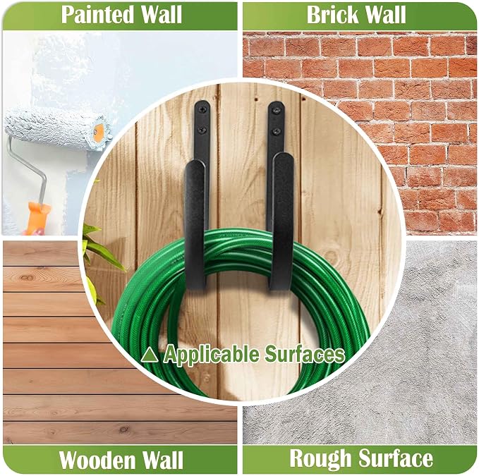 Hose Holders Wall Mount - Heavy-Duty Metal Garden Hose Hanger for Outside - Rust-Proof Hanging Hose Rack Hook Mount for Water Hose (4PCS)