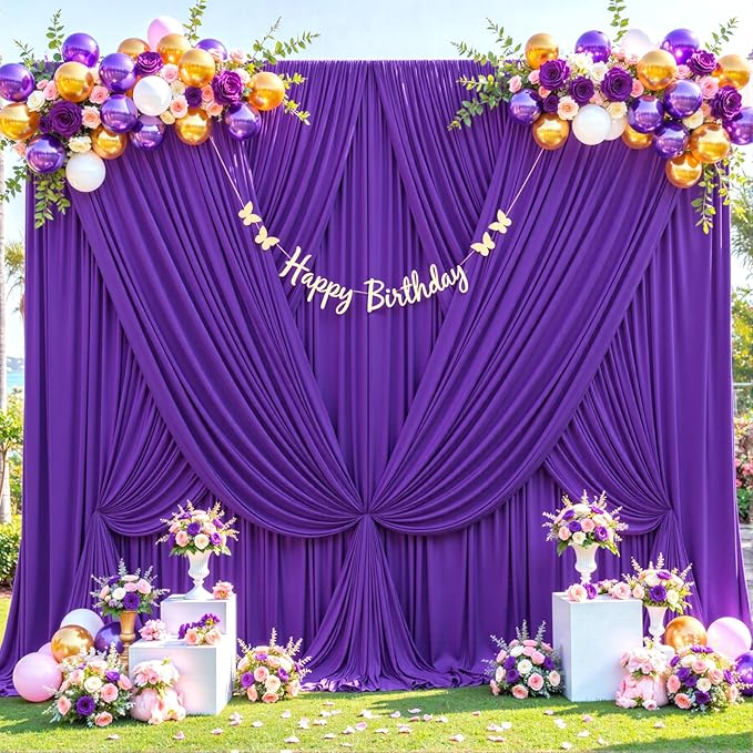 8 Panels Purple Backdrop Curtain for Parties Wedding Wrinkle Free Purple Photo Curtains Backdrop Drapes Fabric Decoration for Birthday Party Photography 40ft(W) x 10ft(H)