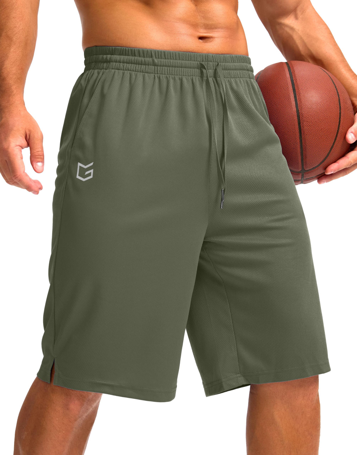 Men's Athletic Shorts with Pockets 9" / 11" Long Basketball Shorts Lightweight Quick Dry Gym Workout Shorts for Men(Sage,XL)