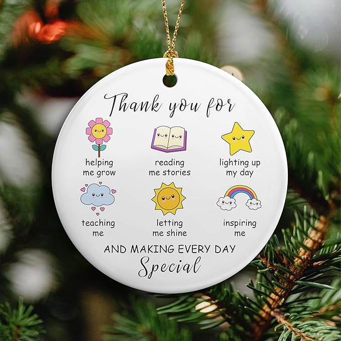 Thank You Gifts for Teachers 2025 Teacher Christmas Ornament Ceramic Appreciation Ornaments Gifts for Teacher Women Men Christmas Tree Decorations Hanging Ornament Xmas Keepsake Gift Ideas