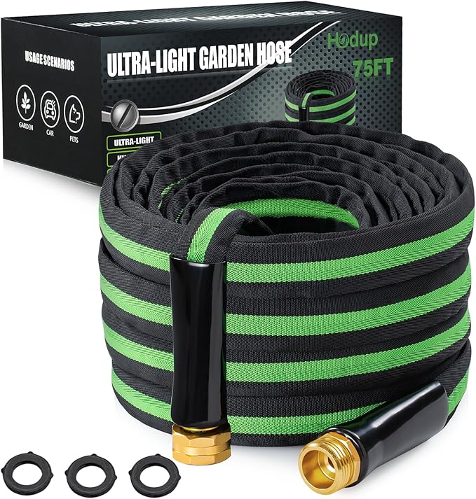 75FT Lightweight Super Flexible Garden Hose - Kink-Free, Non-Expanding, Easy Storage for Yard Lawn Outdoor Use (Black-Green)
