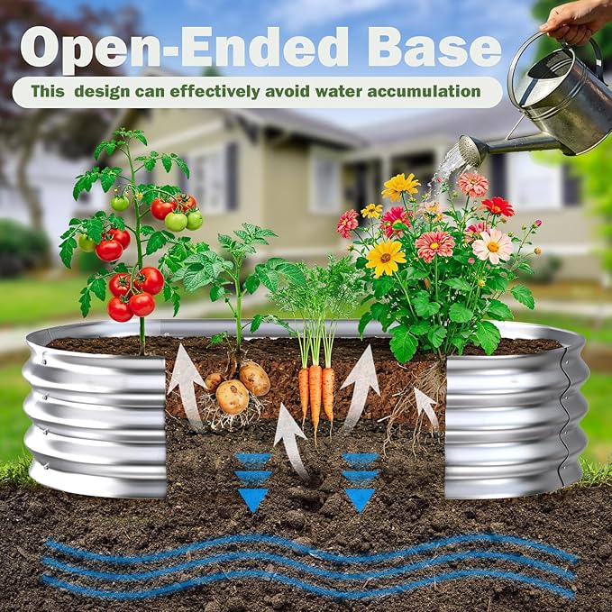 Galvanized Raised Garden Bed Outdoor, 4x2x1ft Metal Heavy Duty Planter Boxes for Gardening, Easy Assemble Bottomless Small Oval Plant Container Kit for Vegetable, Flower, Fruit, Silver, 1Pack