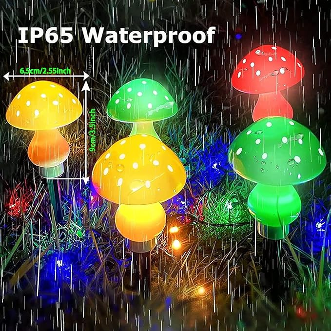Upgraded Outdoor Solar Garden Lights, 8 Pack 50 LED Mushroom Outdoor 8 Modes 23ft Waterproof Solar Powered Landscape Cute Fairy String Light for Yard Patio Outside Decor（Multicolor）