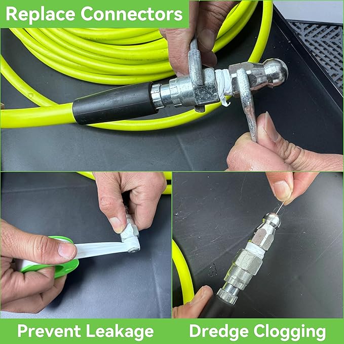 Tool Daily Sewer Jetter Kit for Pressure Washer 100 FT, Short Power Washer Gun, Drain Cleaner Hose 1/4 Inch NPT, Corner, Rotating and Button Nose Sewer Jetting Nozzle, 3600 PSI