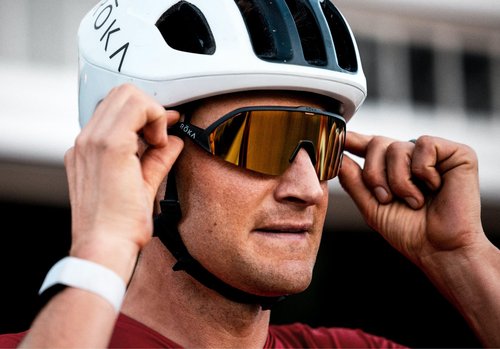 ROKA Matador AIR Semi-Rim Cylindrical Shield Sunglasses with Interchangeable Lens - Gloss White Frame - Dark Glacier Mirror Lens