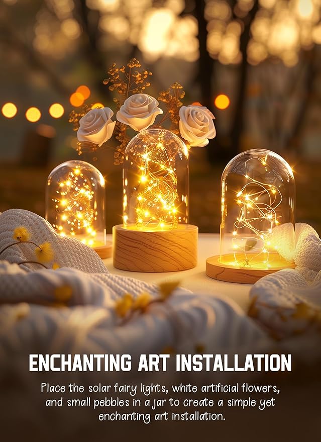Minetom Solar String Lights, 4 Packs Total 132Ft 400 LED Solar Fairy Lights, Waterproof Solar Lights for Outside Patio Yard Tree Wedding Christmas, Warm White